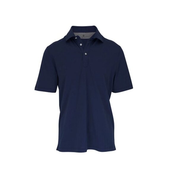 Brunello Cucinelli Men's Navy Blue Jersey Polo Shirt, Size 56/XXL